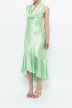 Load image into Gallery viewer, Vintage x Green Satin Open-Back Midi Halter Dress (XS, S)