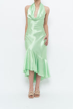 Load image into Gallery viewer, Vintage x Green Satin Open-Back Midi Halter Dress (XS, S)