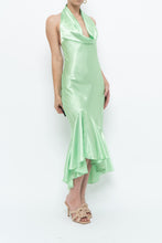 Load image into Gallery viewer, Vintage x Green Satin Open-Back Midi Halter Dress (XS, S)