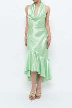 Load image into Gallery viewer, Vintage x Green Satin Open-Back Midi Halter Dress (XS, S)