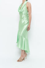 Load image into Gallery viewer, Vintage x Green Satin Open-Back Midi Halter Dress (XS, S)