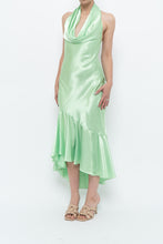 Load image into Gallery viewer, Vintage x Green Satin Open-Back Midi Halter Dress (XS, S)