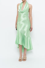 Load image into Gallery viewer, Vintage x Green Satin Open-Back Midi Halter Dress (XS, S)