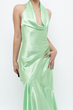 Load image into Gallery viewer, Vintage x Green Satin Open-Back Midi Halter Dress (XS, S)