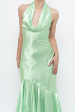Load image into Gallery viewer, Vintage x Green Satin Open-Back Midi Halter Dress (XS, S)