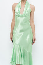 Load image into Gallery viewer, Vintage x Green Satin Open-Back Midi Halter Dress (XS, S)