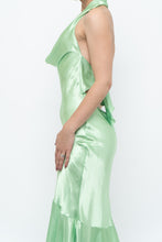 Load image into Gallery viewer, Vintage x Green Satin Open-Back Midi Halter Dress (XS, S)