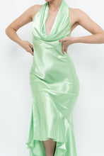 Load image into Gallery viewer, Vintage x Green Satin Open-Back Midi Halter Dress (XS, S)
