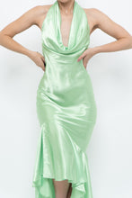 Load image into Gallery viewer, Vintage x Green Satin Open-Back Midi Halter Dress (XS, S)