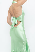 Load image into Gallery viewer, Vintage x Green Satin Open-Back Midi Halter Dress (XS, S)