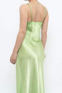 Vintage x Bright Green Satin Floor-length Dress (S)