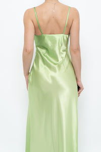 Vintage x Bright Green Satin Floor-length Dress (S)