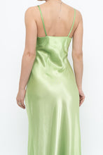Load image into Gallery viewer, Vintage x Bright Green Satin Floor-length Dress (S)