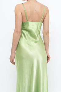 Vintage x Bright Green Satin Floor-length Dress (S)