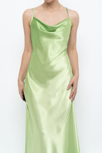 Vintage x Bright Green Satin Floor-length Dress (S)
