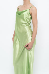 Vintage x Bright Green Satin Floor-length Dress (S)