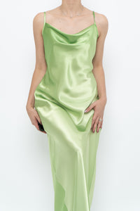 Vintage x Bright Green Satin Floor-length Dress (S)