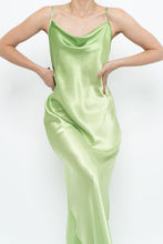Load image into Gallery viewer, Vintage x Bright Green Satin Floor-length Dress (S)