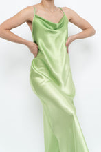 Load image into Gallery viewer, Vintage x Bright Green Satin Floor-length Dress (S)