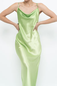 Vintage x Bright Green Satin Floor-length Dress (S)