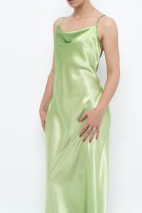 Vintage x Bright Green Satin Floor-length Dress (S)