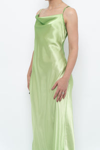 Vintage x Bright Green Satin Floor-length Dress (S)