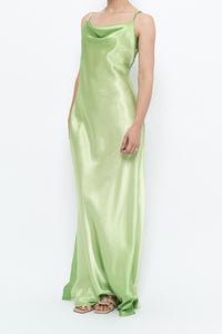 Vintage x Bright Green Satin Floor-length Dress (S)