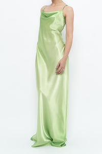 Vintage x Bright Green Satin Floor-length Dress (S)