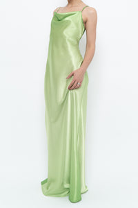 Vintage x Bright Green Satin Floor-length Dress (S)