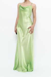 Vintage x Bright Green Satin Floor-length Dress (S)