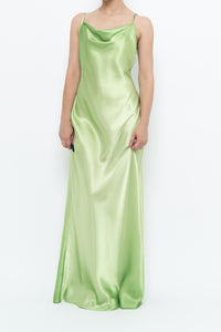 Vintage x Bright Green Satin Floor-length Dress (S)