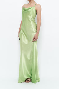 Vintage x Bright Green Satin Floor-length Dress (S)