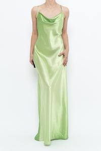 Vintage x Bright Green Satin Floor-length Dress (S)