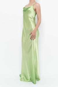 Vintage x Bright Green Satin Floor-length Dress (S)