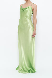 Vintage x Bright Green Satin Floor-length Dress (S)