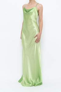 Vintage x Bright Green Satin Floor-length Dress (S)