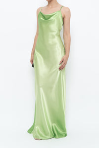Vintage x Bright Green Satin Floor-length Dress (S)
