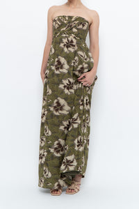 Modern x Green Tropical Floral Strapless Back-tie Dress (M)