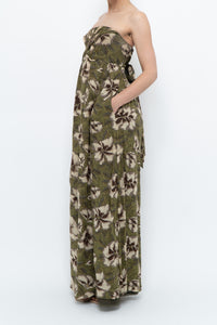 Modern x Green Tropical Floral Strapless Back-tie Dress (M)