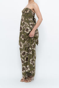 Modern x Green Tropical Floral Strapless Back-tie Dress (M)