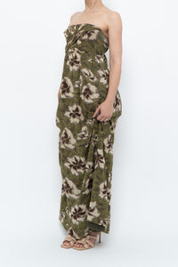 Modern x Green Tropical Floral Strapless Back-tie Dress (M)