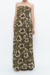 Modern x Green Tropical Floral Strapless Back-tie Dress (M)