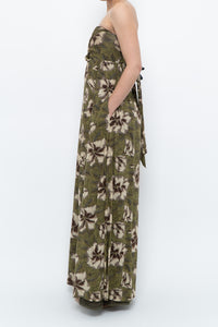 Modern x Green Tropical Floral Strapless Back-tie Dress (M)