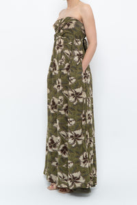 Modern x Green Tropical Floral Strapless Back-tie Dress (M)