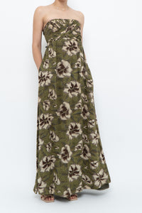 Modern x Green Tropical Floral Strapless Back-tie Dress (M)