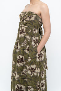 Modern x Green Tropical Floral Strapless Back-tie Dress (M)