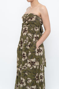 Modern x Green Tropical Floral Strapless Back-tie Dress (M)