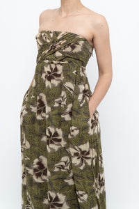 Modern x Green Tropical Floral Strapless Back-tie Dress (M)