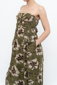 Modern x Green Tropical Floral Strapless Back-tie Dress (M)