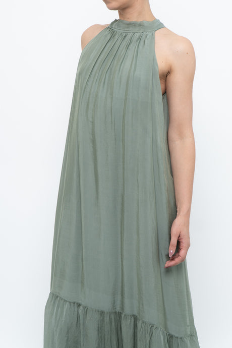 Vintage x Made in Italy x Silk-blend Green Flowy Halter Dress (S, M)